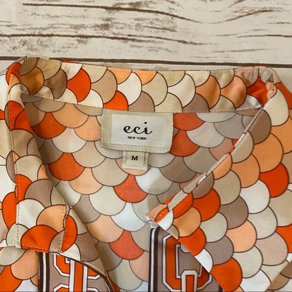 ECI New York Retro Peacock Pattern Silk Collar blouse Size Medium - Picture 6 of 8